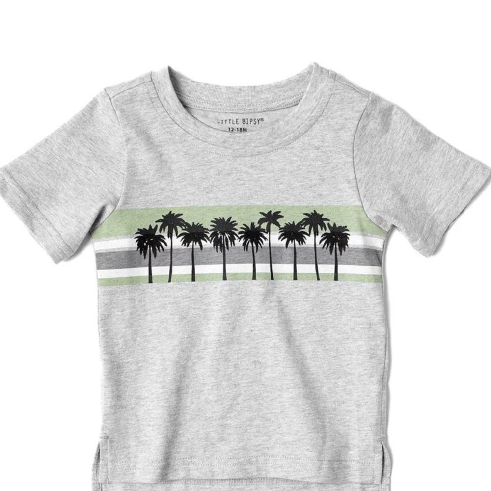 NWT Little Bipsy Gray and Green Palm Tree Tee